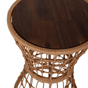 English Elm Devon Indoor/Outdoor Rattan Rope Accent Table with Acacia Wood Top – Stylish, Durable & Versatile! TW-VN015-16-NAT-GG