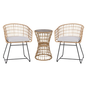 English Elm Devon 3-Piece Bistro Set - Stylish Rattan Rope Chairs with Cushions & Acacia Wood Table for Indoor/Outdoor TW-VN01516-NAT-LGY-GG