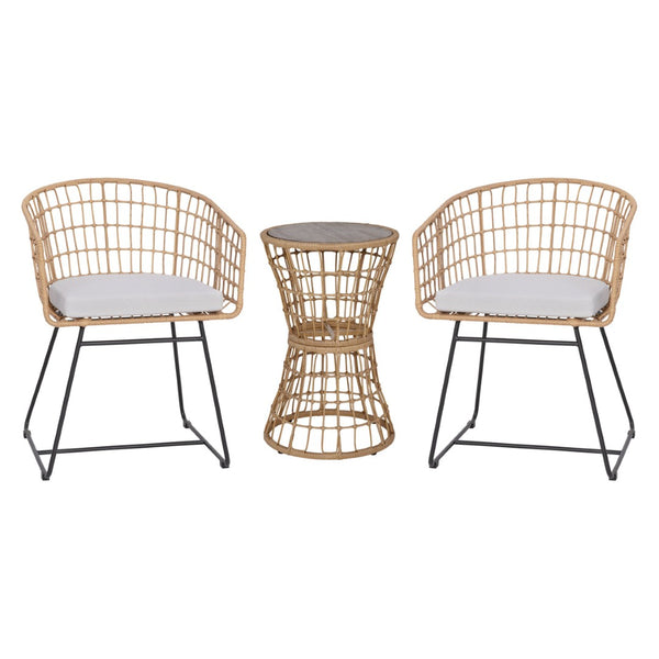 English Elm Devon 3-Piece Bistro Set - Stylish Rattan Rope Chairs with Cushions & Acacia Wood Table for Indoor/Outdoor TW-VN01516-NAT-LGY-GG