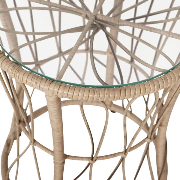 English Elm Devon 3-Piece Indoor/Outdoor Bistro Set with Papasan Chairs and Glass-Top Table for Cozy Entertaining Black Cushions/Tan Frame TW-VN017-18-TAN-BK-GG