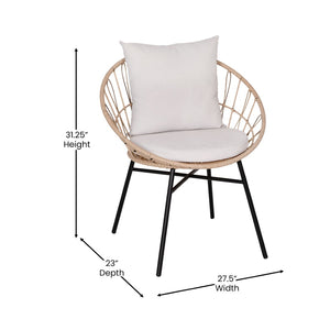 English Elm Devon 3-Piece Indoor/Outdoor Bistro Set with Papasan Chairs and Glass-Top Table for Cozy Entertaining Light Gray Fabric/Tan Frame TW-VN017-18-TAN-GG