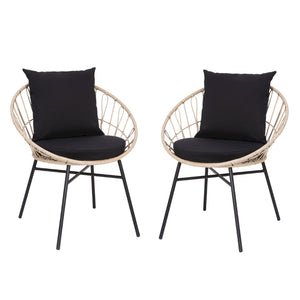 English Elm Devon Set of 2 Stylish Papasan Chairs for Indoor/Outdoor Use - Modern Woven Design with Cushions Black Fabric/Tan Frame TW-VN017-TAN-BK-GG