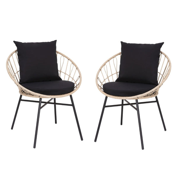 English Elm Devon Set of 2 Stylish Papasan Chairs for Indoor/Outdoor Use - Modern Woven Design with Cushions Black Fabric/Tan Frame TW-VN017-TAN-BK-GG