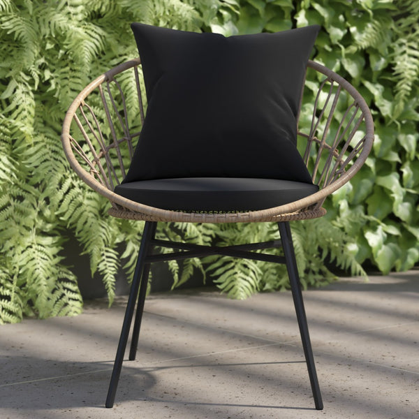 English Elm Devon Set of 2 Stylish Papasan Chairs for Indoor/Outdoor Use - Modern Woven Design with Cushions Black Fabric/Tan Frame TW-VN017-TAN-BK-GG