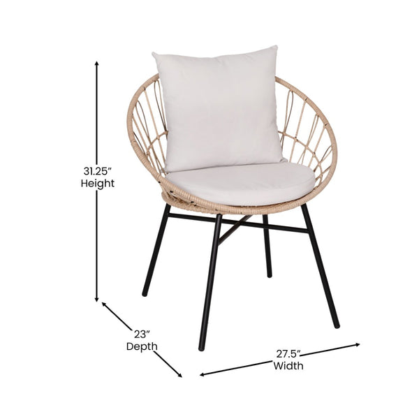 English Elm Devon Set of 2 Stylish Papasan Chairs for Indoor/Outdoor Use - Modern Woven Design with Cushions Light Gray Fabric/Tan Frame TW-VN017-TAN-GG