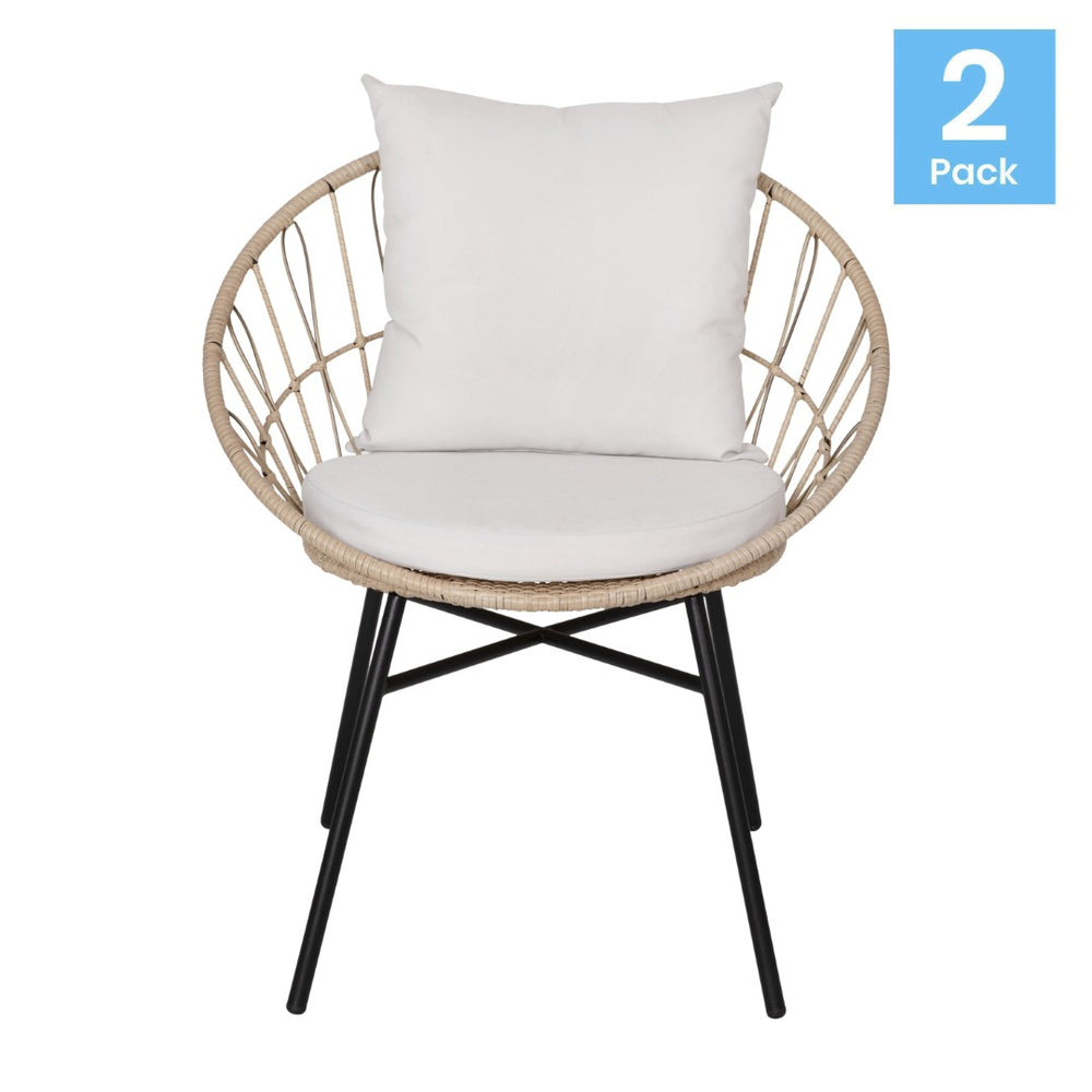 English Elm Devon Set of 2 Stylish Papasan Chairs for Indoor/Outdoor Use - Modern Woven Design with Cushions Light Gray Fabric/Tan Frame TW-VN017-TAN-GG