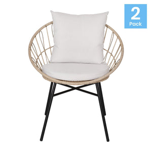 English Elm Devon Set of 2 Stylish Papasan Chairs for Indoor/Outdoor Use - Modern Woven Design with Cushions Light Gray Fabric/Tan Frame TW-VN017-TAN-GG