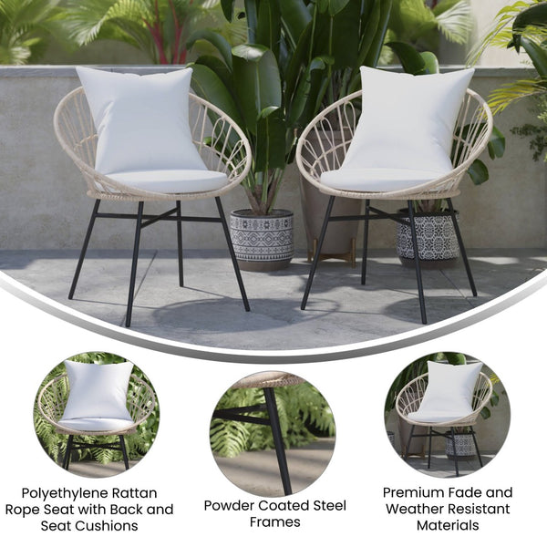English Elm Devon Set of 2 Stylish Papasan Chairs for Indoor/Outdoor Use - Modern Woven Design with Cushions Light Gray Fabric/Tan Frame TW-VN017-TAN-GG
