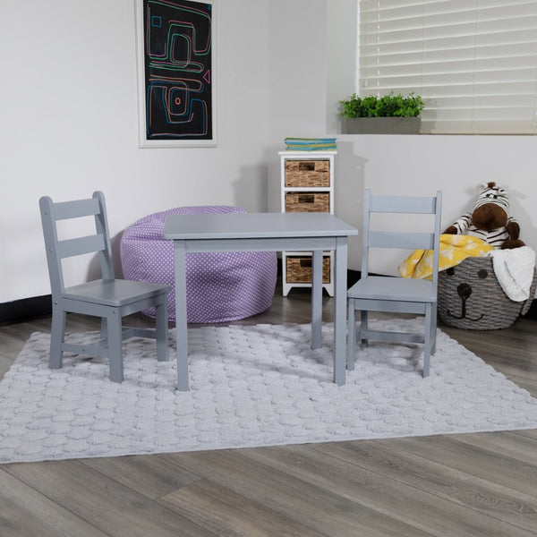 English Elm Kyndl Kids Solid Hardwood Table and Chair Set - Perfect for Playrooms, Crafts, and Learning Fun Gray TW-WTCS-1001-GRY-GG