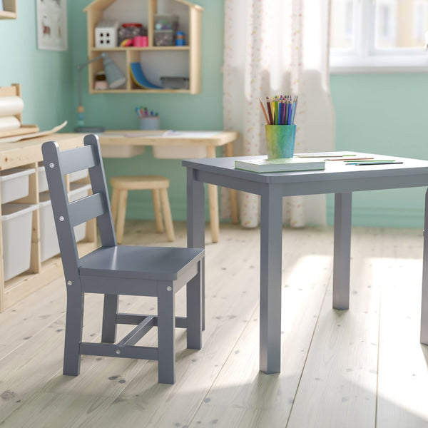 English Elm Kyndl Kids Solid Hardwood Table and Chair Set - Perfect for Playrooms, Crafts, and Learning Fun Gray TW-WTCS-1001-GRY-GG