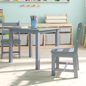 English Elm Kyndl Kids Solid Hardwood Table and Chair Set - Perfect for Playrooms, Crafts, and Learning Fun Gray TW-WTCS-1001-GRY-GG