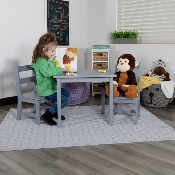 English Elm Kyndl Kids Solid Hardwood Table and Chair Set - Perfect for Playrooms, Crafts, and Learning Fun Gray TW-WTCS-1001-GRY-GG
