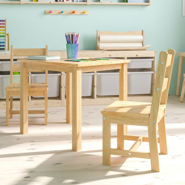 English Elm Kyndl Kids Solid Hardwood Table and Chair Set - Perfect for Playrooms, Crafts, and Learning Fun Natural TW-WTCS-1001-NAT-GG