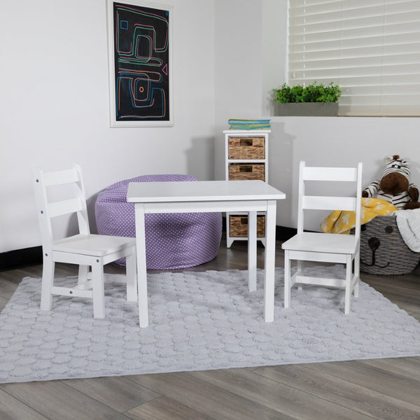 English Elm Kyndl Kids Solid Hardwood Table and Chair Set - Perfect for Playrooms, Crafts, and Learning Fun White TW-WTCS-1001-WH-GG