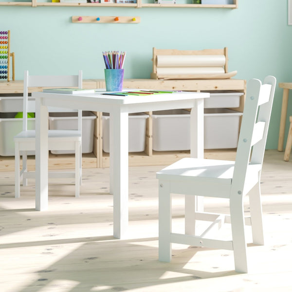 English Elm Kyndl Kids Solid Hardwood Table and Chair Set - Perfect for Playrooms, Crafts, and Learning Fun White TW-WTCS-1001-WH-GG