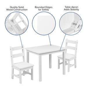 English Elm Kyndl Kids Solid Hardwood Table and Chair Set - Perfect for Playrooms, Crafts, and Learning Fun White TW-WTCS-1001-WH-GG