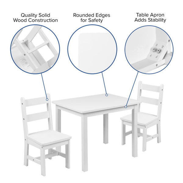 English Elm Kyndl Kids Solid Hardwood Table and Chair Set - Perfect for Playrooms, Crafts, and Learning Fun White TW-WTCS-1001-WH-GG