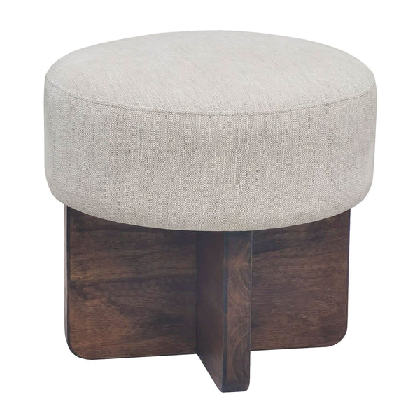 Lh Imports Francesca Stool - Modern Plush Seating In 100% Polyester Fabric For Ultimate Comfort & Style Beige Walnut Wood,100% Polyester Fabric,Pu Foam Tw017