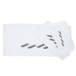 Hiend Accents Embroidered Feather Towel Set - Luxurious 100% Cotton Towels For Elegant Bathroom Décor And Comfort White,Gray Cotton Tw1754