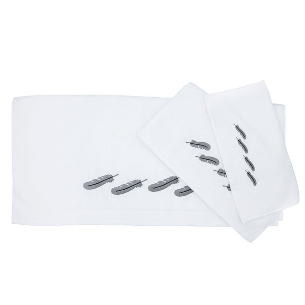 Hiend Accents Embroidered Feather Towel Set - Luxurious 100% Cotton Towels For Elegant Bathroom Décor And Comfort White,Gray Cotton Tw1754
