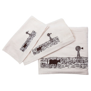 Hiend Accents Jasper Embroidered Windmill Landscape Towel Set – Rustic Elegance For Stylish Bathroom Decor Cream 95% Cotton,5% Polyester Tw1761-os-cr