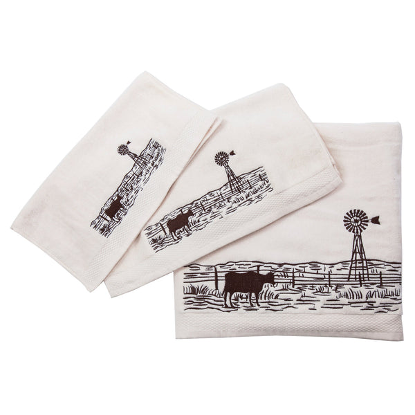Hiend Accents Jasper Embroidered Windmill Landscape Towel Set – Rustic Elegance For Stylish Bathroom Decor Cream 95% Cotton,5% Polyester Tw1761-os-cr