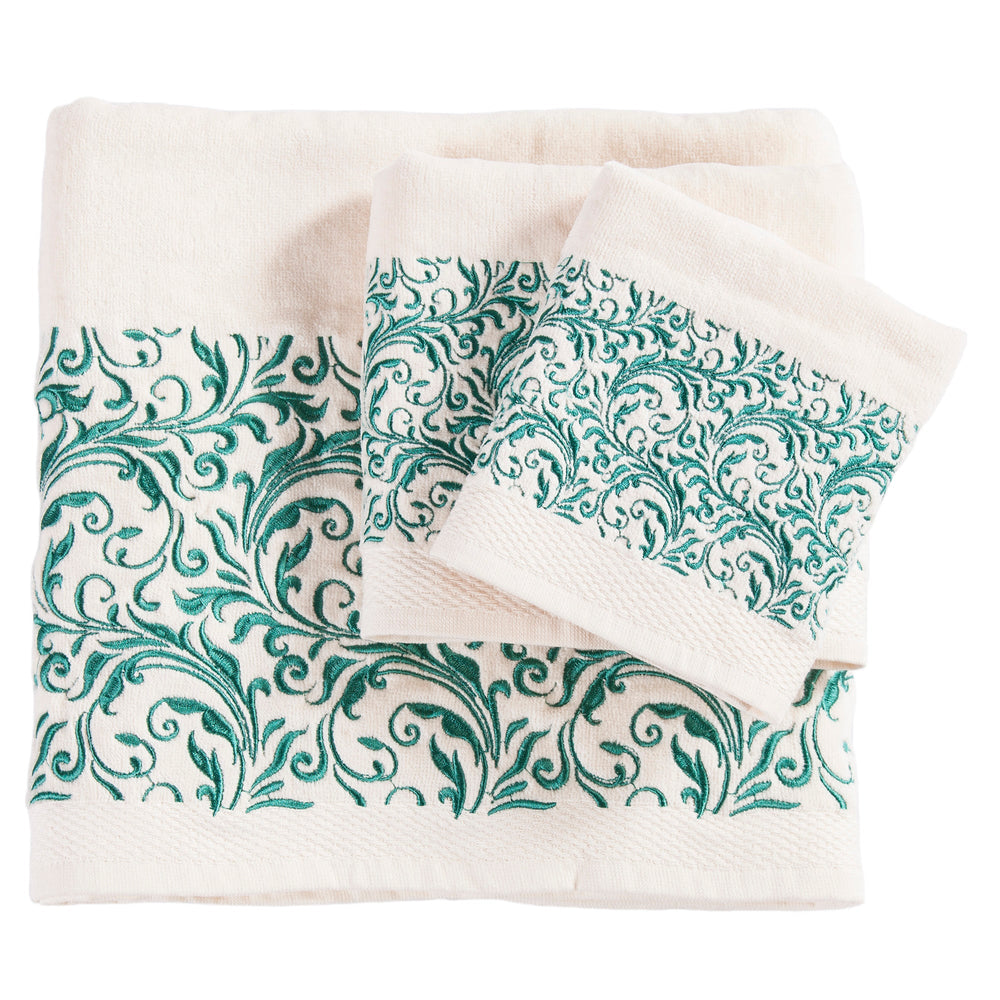 Hiend Accents Wyatt Embroidered Towel Set - Luxurious Cotton Towels With Elegant Scroll Pattern For Your Bathroom Brown,Turquoise 95% Cotton,5% Polyester Tw1762-os-mc