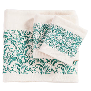 Hiend Accents Wyatt Embroidered Towel Set - Luxurious Cotton Towels With Elegant Scroll Pattern For Your Bathroom Cream,Turquoise 95% Cotton,5% Polyester Tw1762-os-cr