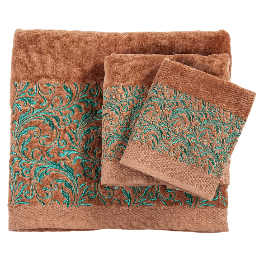 Hiend Accents Wyatt Embroidered Towel Set - Luxurious Cotton Towels With Elegant Scroll Pattern For Your Bathroom Brown,Turquoise 95% Cotton,5% Polyester Tw1762-os-mc