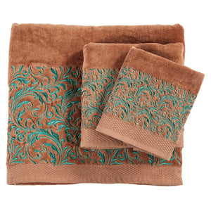 Hiend Accents Wyatt Embroidered Towel Set - Luxurious Cotton Towels With Elegant Scroll Pattern For Your Bathroom Brown,Turquoise 95% Cotton,5% Polyester Tw1762-os-mc