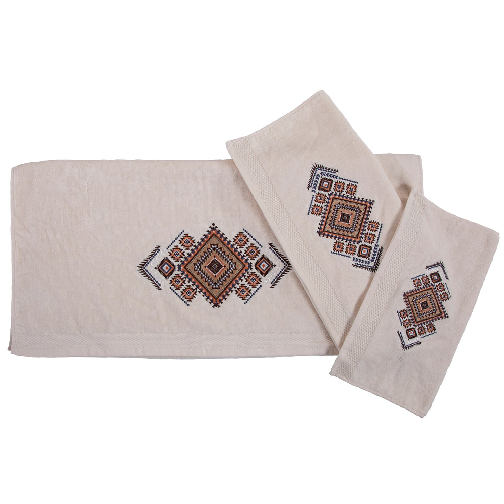 Hiend Accents Sedona Embroidered Aztec Towel Set - Stylish Southwestern Design For Elegant Bathroom Decor Cream 95% Cotton,5% Polyester Tw1811-os-cr