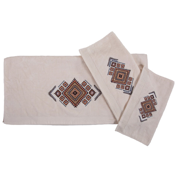 Hiend Accents Sedona Embroidered Aztec Towel Set - Stylish Southwestern Design For Elegant Bathroom Decor Cream 95% Cotton,5% Polyester Tw1811-os-cr