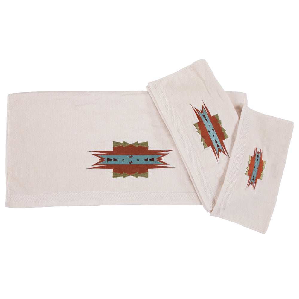 Hiend Accents Mesa Towel Set – Luxurious 3-piece Bath Towels With Southwestern Aztec Embroidery For Your Home Brown 95% Cotton,5% Polyester Tw1813-os-mc