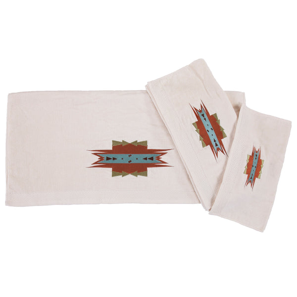 Hiend Accents Mesa Towel Set – Luxurious 3-piece Bath Towels With Southwestern Aztec Embroidery For Your Home Cream 95% Cotton,5% Polyester Tw1813-os-cr