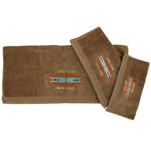 Hiend Accents Mesa Towel Set – Luxurious 3-piece Bath Towels With Southwestern Aztec Embroidery For Your Home Brown 95% Cotton,5% Polyester Tw1813-os-mc