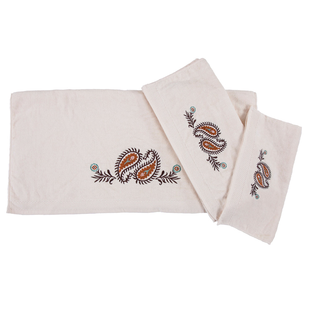 Hiend Accents Rebecca Embroidered Western Paisley Towel Set - Luxurious 100% Cotton Towels For Rustic Elegance Mocha 95% Cotton,5% Polyester Tw1833-os-mc