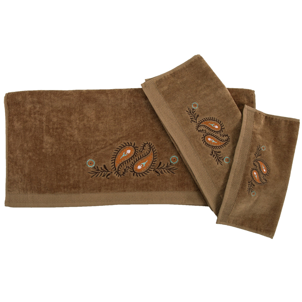 Hiend Accents Rebecca Embroidered Western Paisley Towel Set - Luxurious 100% Cotton Towels For Rustic Elegance Mocha 95% Cotton,5% Polyester Tw1833-os-mc