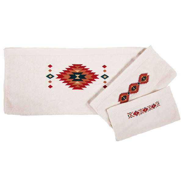 Hiend Accents Del Sol Embroidered Towel Set – Elevate Your Bathroom Decor With Aztec Patterns And Luxurious Cotton Cream Cotton Tw1835-os-cr
