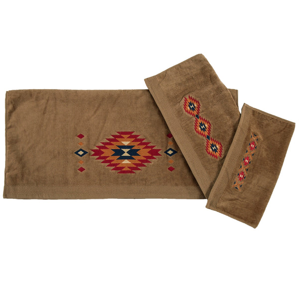 Hiend Accents Del Sol Embroidered Towel Set – Elevate Your Bathroom Decor With Aztec Patterns And Luxurious Cotton Mocha Cotton Tw1835-os-mc