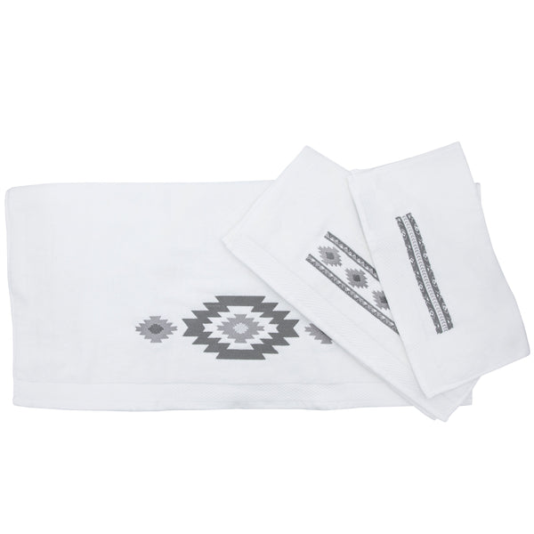 Hiend Accents Free Spirit Embroidery Towel Set - Luxurious 100% Cotton Towels For A Serene Southwestern Retreat White,Gray Cotton Tw1836
