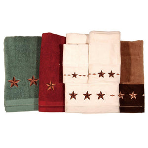 Hiend Accents Embroidered Star Towel Set - Luxurious Cotton Bath Towels For A Cozy Rustic Bathroom Retreat Red 95% Cotton,5% Polyester Tw2010-os-rd