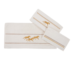 Hiend Accents Running Remuda Towel Set - Luxurious 100% Cotton Towels With Galloping Horse Design For Elegant Decor Cream 100% Cotton (Exclusive Of Decoration) Tw2105-os-cr
