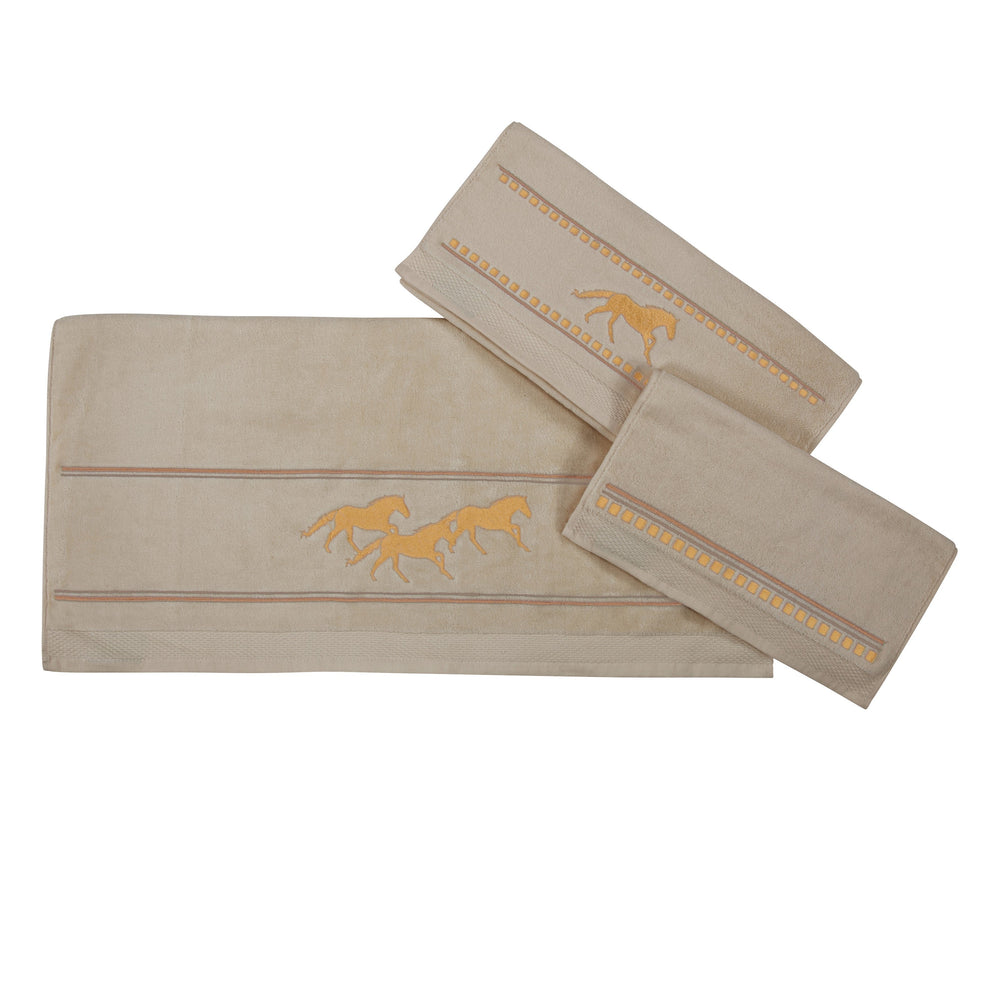 Hiend Accents Running Remuda Towel Set - Luxurious 100% Cotton Towels With Galloping Horse Design For Elegant Decor Natural 100% Cotton (Exclusive Of Decoration) Tw2105-os-nt