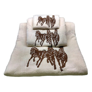 Hiend Accents Embroidered Horse Towel Set – Luxurious 3-piece Collection For Rustic Western Bathroom Elegance Cream 95% Cotton,5% Polyester Tw3003-os-cr