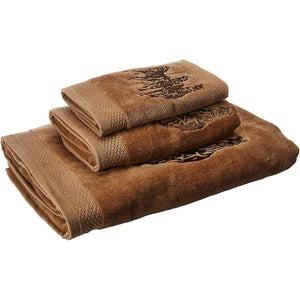 Hiend Accents Embroidered Horse Towel Set – Luxurious 3-piece Collection For Rustic Western Bathroom Elegance Mocha 95% Cotton,5% Polyester Tw3003-os-mc