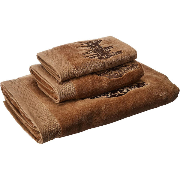 Hiend Accents Embroidered Horse Towel Set – Luxurious 3-piece Collection For Rustic Western Bathroom Elegance Mocha 95% Cotton,5% Polyester Tw3003-os-mc