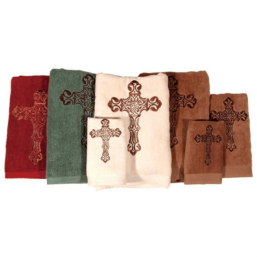 Hiend Accents Embroidered Cross Towel Set - Luxurious 3-piece Collection For Elegant Western Bathroom Décor Turquoise 95% Cotton,5% Polyester Tw3182-os-tq