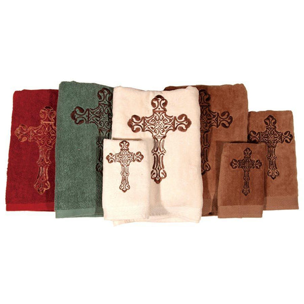 Hiend Accents Embroidered Cross Towel Set - Luxurious 3-piece Collection For Elegant Western Bathroom Décor Turquoise 95% Cotton,5% Polyester Tw3182-os-tq