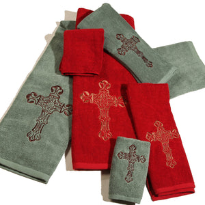 Hiend Accents Embroidered Cross Towel Set - Luxurious 3-piece Collection For Elegant Western Bathroom Décor Turquoise 95% Cotton,5% Polyester Tw3182-os-tq