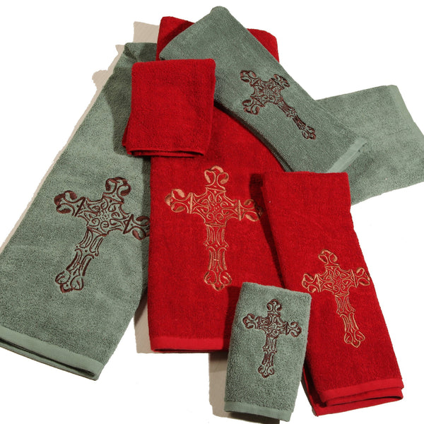 Hiend Accents Embroidered Cross Towel Set - Luxurious 3-piece Collection For Elegant Western Bathroom Décor Turquoise 95% Cotton,5% Polyester Tw3182-os-tq